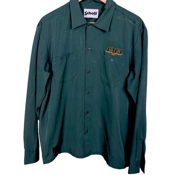 Schott Brothers NYC Long Sleeve Dark Green Embroidered Work Shirt Size L - Picture 4 of 10